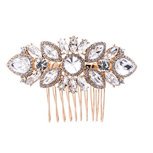 SEPBRIDALS Crystal Rhinestone Bride Wedding Hair Comb Pins Veil Combs Accessories Jewelry GT4378 (Gold)