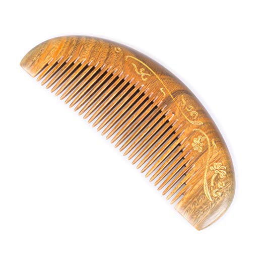 Breezelike Hair Comb for Women - Sandalwood Fine Tooth Comb - No Static Wooden Comb with Painted Golden Flowers