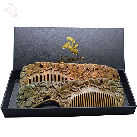 Xuanli 2 pcs Natural SandalWood Comb Hair Care Anti Static Wooden Hair Massage Natural Brush Beard Comb (M013)