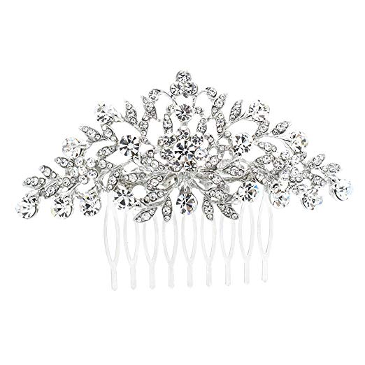 SEPBRDIALS Rhinestone Crystal Hair Comb Pins Women Wedding Hair Jewelry Accessories FA2944 (Silver)