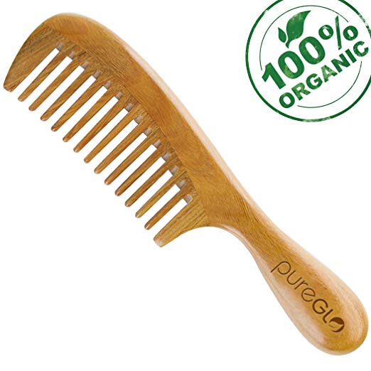 All Natural Hair Comb - pureGLO No Static Detangling Wooden Combs - Handmade Organic Wide Tooth Comb