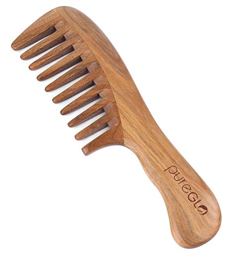 Wide Tooth Detangling Comb - pureGLO Anti-Static Wooden Combs - Handmade Natural Comb for Thick, Curly and Wavy Hair – Reduce Hair Breakage and Split Ends