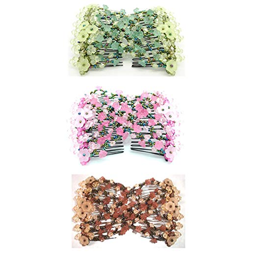 Casualfashion 3Pcs Lady Women Girl Fancy Morning Glory Flower Hair Combs Double Clips for Hair Styling