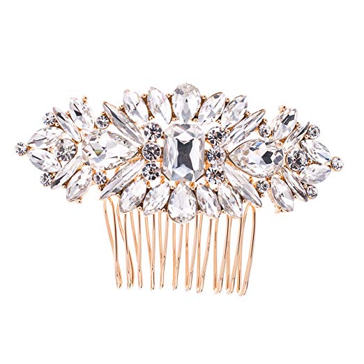 SEPBRIDALS Crystal Rhinestone Bride Wedding Veil Hair Comb Pins Side Comb Accessories Jewelry GT4381 (Gold)