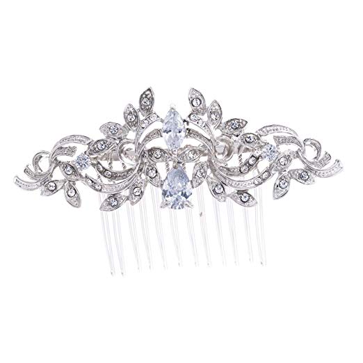 SEPBRIDALS Crystal Rhinestone Leaves Hair Comb Hair Pins Bridal Wedding Hair Accessories Jewelry 4012R
