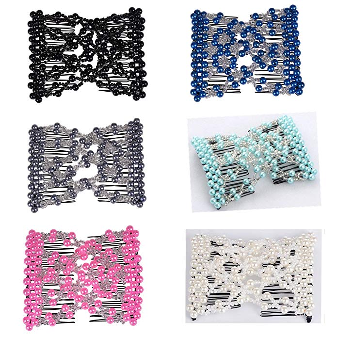 Casualfashion 6Pcs Multifunction Easy Comb Magic Comb Stretchy Beaded Hair Comb Elastic Double Combs in Mix Colors Hair Holder