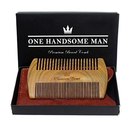 Beard Comb Kit by One Handsome Man - Unique Gifts For Men - Perfect as Birthday Gifts For Men or Anniversary Gifts For Men - With Leather Travel Case and Gift Box