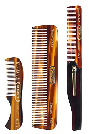 Kent Gentlemen's Comb Set: 81T Beard and Moustache Comb, FOT Pocket Comb, and 20T Folding Pocket Comb with Clip