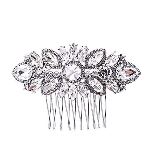SEPBRIDALS Crystal Rhinestone Bride Wedding Hair Comb Pins Side Combs Accessories Jewelry GT4378 (Silver)