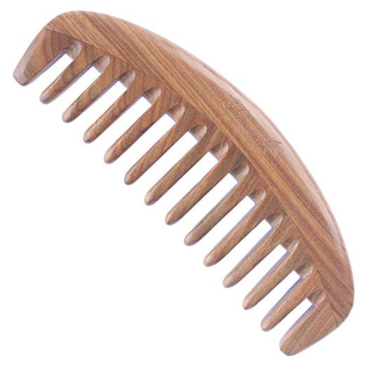 Breezelike Wide Tooth Hair Comb - Natural Detangling Wooden Comb for Curly Hair - No Static Sandalwood Comb for Women and Men