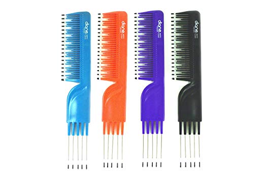 Mebco Flipside Stainless Metal Comb FP2 Set - Get all 4 colors, Hair detangler, detangles, won’t hurt your scalp, pick, pik, pulls the knots out of your hair, no more tangle, adults and kids, boys and girls, professional, personal use, for all hair types, long hair, short hair,