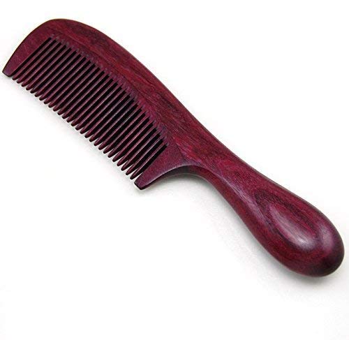 Handmade Anti Static Natural Purple Heart Wood Massage Hair Comb with Thick Round Handle 7.2
