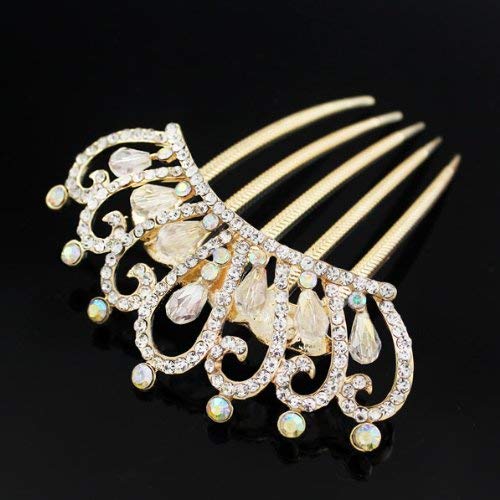 Gold Finish Clear Rhinestone Crown French Twist Up-do Comb