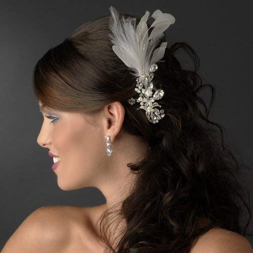 Vintage White Feathers & Crystal Wedding Bridal Special Occasion Hair Comb