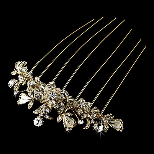 Patrizia Alluring Rhinestones & Swarovski Crystals Wedding Bridal Hair Comb Gold