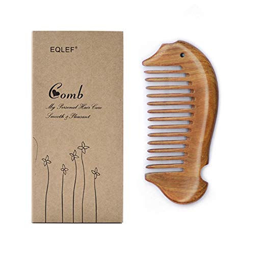EQLEF® Fish shape Beard Comb Wooden Comb wide Tooth Green Sandalwood Pocket Comb Small Hair Comb Hair Brush