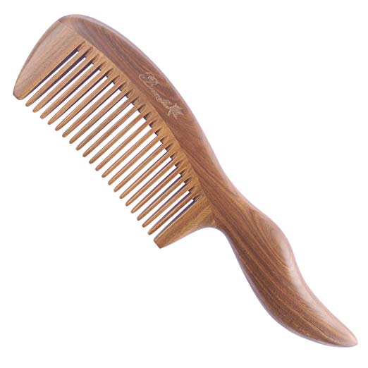 Breezelike No Static Big Size Thick Wavy Pointed Handle Green Sandalwood Comb