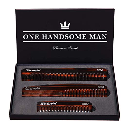 3 Set Combs For Men by One Handsome Man - Hair Comb, Beard Comb, and Mustache Comb - Perfect as Birthday Gifts for Men or Anniversary Gifts For Men with GIFT BOX