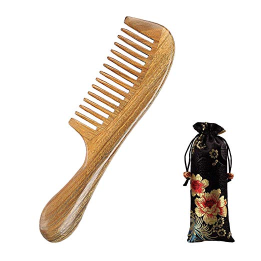 Wood Hair Comb, B-MyDreams Natural Green Sandalwood No Static Handmade Wooden Comb
