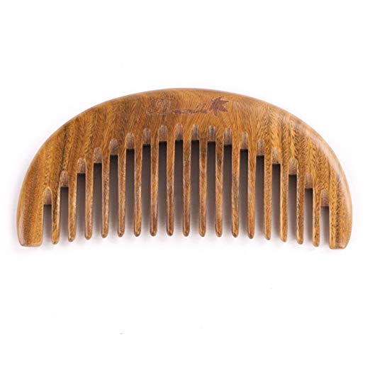 Breezelike Sandalwood Hair Comb with Premium Gift Box - Handmade Anti Static Semicircle Wooden Pocket Wide Tooth Comb