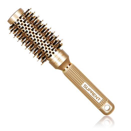 [Upgraded] SUPRENT Nano Thermal Ceramic & Ionic Round Barrel Hair Brush with Boar Bristle, Blowout Brush for Blow Drying, Curling &Straightening, Perfect Volume & Shine (2.4 Inch)