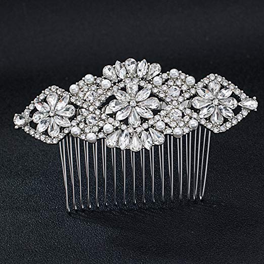 SEPBRDIALS Rhinestone Crystal Wedding Bridals Hair Comb Pins Pieces Accessories Jewelry FA5091 (Silver)
